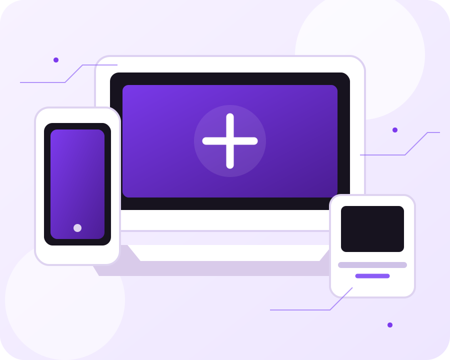 Illustration of a smartphone, laptop and desktop setup for Shree Solutions